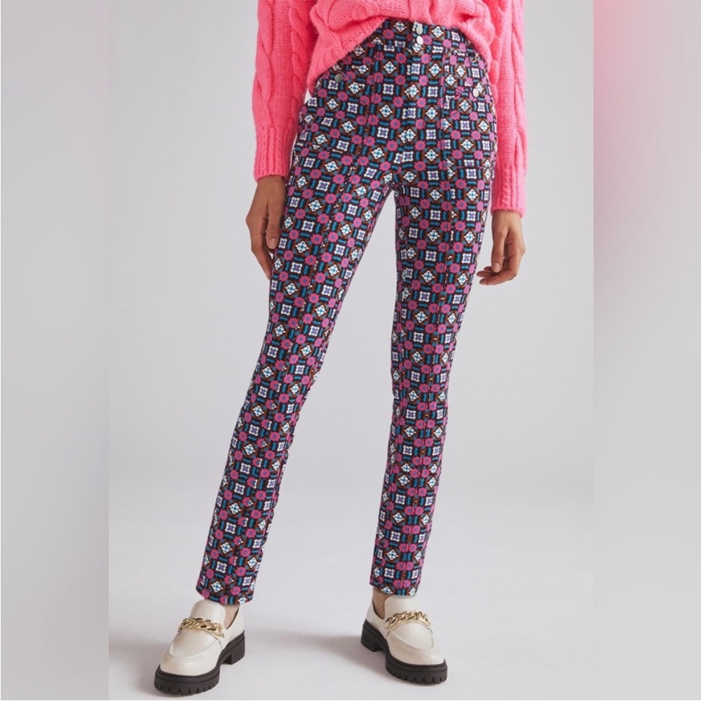 Anthropologie Maeve Geometric Slim Ponte Pants